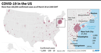 米の新型コロナ死者、中国抜き世界3位に 米大学集計