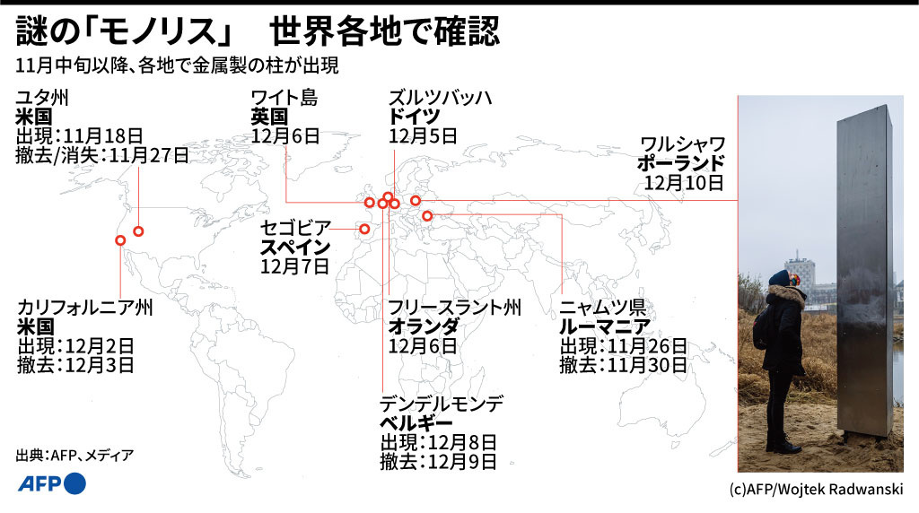 【図解】謎の「モノリス」が出現した場所