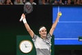 全豪オープンテニス、男子シングルス決勝。勝利を喜ぶロジャー・フェデラー（2017年1月29日撮影）。(c)AFP/WILLIAM WEST