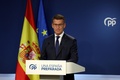 スペインの首都マドリードの党本部で記者会見する国民党（PP）のアルベルト・ヌニェス・フェイホー党首（2023年5月29日撮影）。(c)Pierre-Philippe MARCOU / AFP