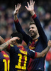 12-13スペイン1部リーグは10日、第23節の試合が各地で行われ、FC バルセロナ（FC Barcelona）が6-1でヘタフェ（Getafe CF）に大勝した。

後半ロスタイムにチーム2得点目を挙げて喜ぶFCバルセロナのジェラール・ピケ（Gerard Pique、2013年2月10日撮影）。(c)AFP/LLUIS GENE