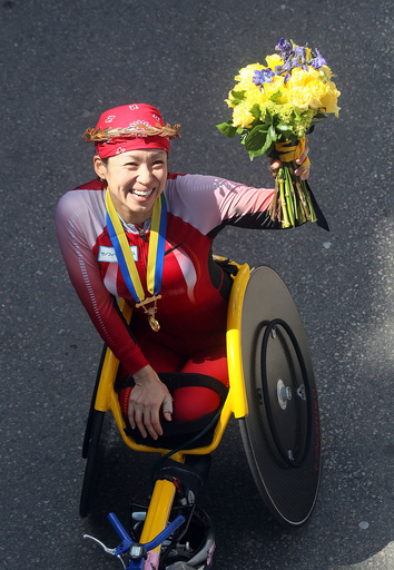車いす女子で土田が4連覇、ボストン・マラソン