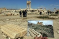 ベル神殿の写真（2014年3月14日撮影）と「イスラム国」に破壊された神殿の残がい。(c)AFP/JOSEPH EID
