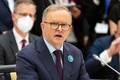 東京都内の首相官邸でクアッド首脳会議に臨むアンソニー・アルバニージー豪首相（2022年5月24日撮影）。(c)Yuichi Yamazaki / POOL / AFP