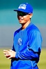 ワールドシリーズに向けて本拠地カウフマン・スタジアム（Kauffman Stadium）で公開練習に臨むカンザスシティ・ロイヤルズ（Kansas City Royals）の青木宣親（Norichika Aoki、2014年10月20日撮影）(c)AFP/Getty Images/Jamie Squire