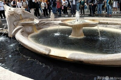伊ローマの噴水、環境団体の抗議行動で黒い水に 写真4枚 国際ニュース