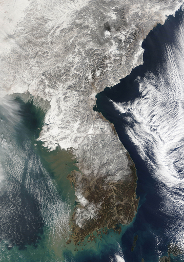 朝鮮半島を覆う雪、NASAが衛星写真を公開