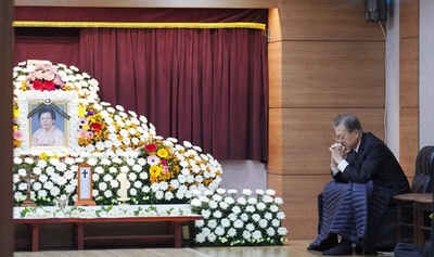 韓国大統領の母親が死去、北朝鮮の金委員長が弔意伝える