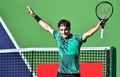 テニス、BNPパリバ・オープン、男子シングルス決勝。勝利を喜ぶロジャー・フェデラー（2017年3月19日撮影）。(c)AFP/ FREDERIC J. BROWN