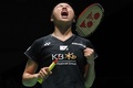 バドミントン、ジャパン・オープン、女子シングルス決勝。勝利を喜ぶ安洗塋（2023年7月29日撮影）。(c)Toshifumi KITAMURA / AFP