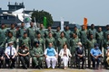 インドのアンバーラ空軍基地で行われた戦闘機「ラファール」の就役式典に参加したラジナート・シン印国防相（中央左）とフロランス・パルリ仏国防相（中央右、2020年9月10日撮影）。(c)Prakash SINGH / AFP