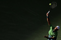 テニス、BNPパリバ・オープン、男子シングルス2回戦。サーブを打つノバク・ジョコビッチ（2024年3月9日撮影）。(c)Michael Owens/Getty Images/AFP