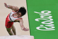 リオデジャネイロ五輪、体操男子個人総合決勝。跳馬の演技に臨む内村航平（2016年8月10日撮影）。(c)AFP/Ben STANSALL