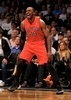 13-14NBAプレーオフ1回戦（7回戦制）、ブルックリン・ネッツ（Brooklyn Nets）対トロント・ラプターズ（Toronto Raptors）第6戦。3ポイントシュートを外して悔しそうな表情を浮かべるトロント・ラプターズのパトリック・パターソン（Patrick Patterson、2014年5月2日撮影）。(c)AFP/Getty Images/Elsa