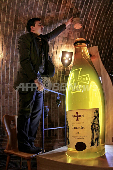 男性と背比べ、チェコの巨大ワインボトル 写真8枚 国際ニュース：AFPBB News
