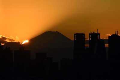Sun rises over Mt. Fuji