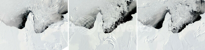 NASAの地球観測衛星テラ、分離する南極の棚氷を撮影